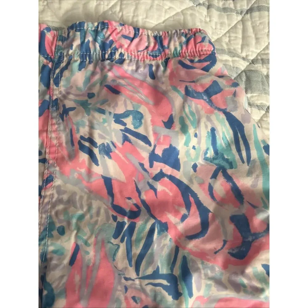 Lilly Pulitzer Capri Swim Trunks Boys Kids L Cosmic Coral Cracked Up Pink Blue